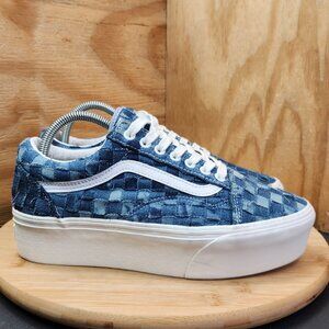 Vans Old Skool Stackform Woven Denim Womens Blue Platform Sneakers Size 9